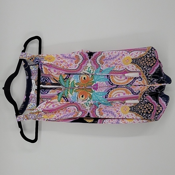 Rose&Olive Pink and Blue Vibrant Tropical Floral Top With Tassels Size S NWT - Picture 3 of 13
